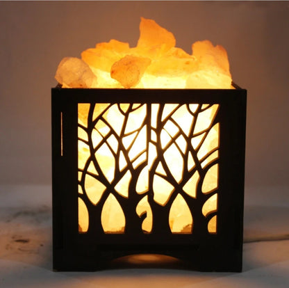 Glanciety Himalayan Salt Lamp with Tree Design Wooden Frame