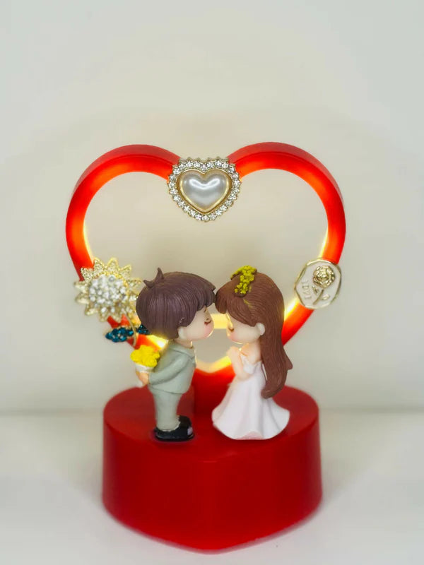 Glanciety Romantic Couple Led Night Lamp With Glitter Heart And Love Sign - Decorative Table Light With Warm Glow For Bedroom, Living Room, Anniversary, Wedding, Valentine's Day & Special Gifting