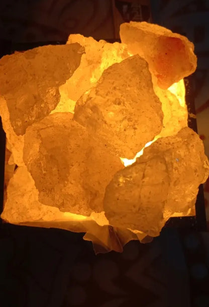 Glanciety Himalayan Salt Lamp with Tree Design Wooden Frame