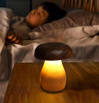 Glanciety Handcrafted Wooden LED Mushroom Lamp