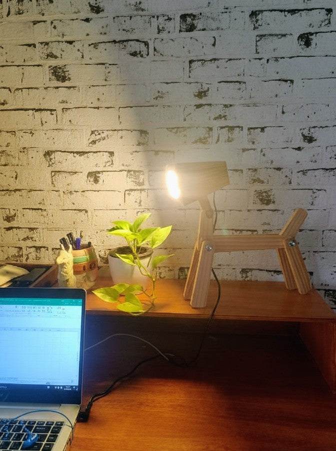 Glanciety Wooden Dog-Shaped Lamp