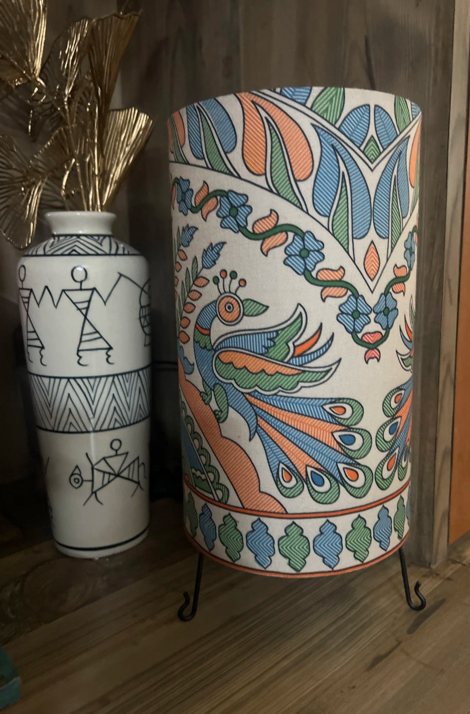 Glanciety Handicraft Table Lamp – Madhubani Art on Fabric Shade