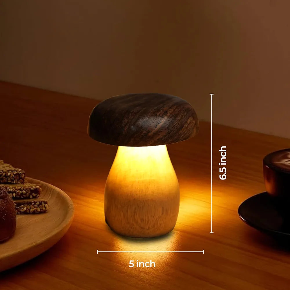Glanciety Handcrafted Wooden LED Mushroom Lamp