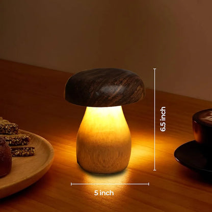 Glanciety Handcrafted Wooden LED Mushroom Lamp