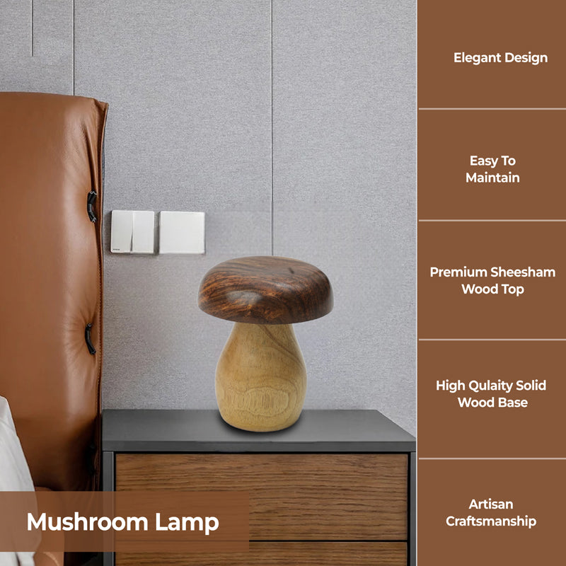 Glanciety Handcrafted Wooden LED Mushroom Lamp