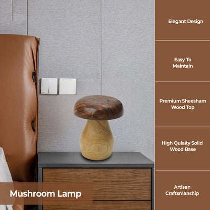Glanciety Handcrafted Wooden LED Mushroom Lamp