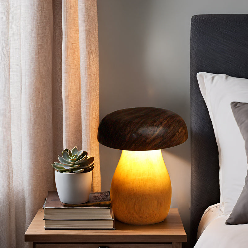 Glanciety Handcrafted Wooden LED Mushroom Lamp