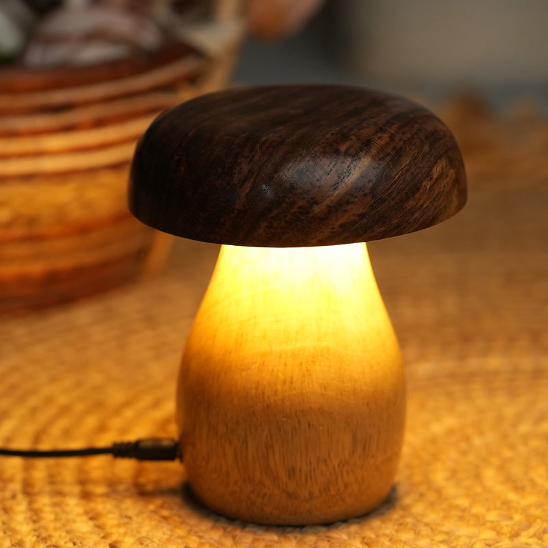 Glanciety Handcrafted Wooden LED Mushroom Lamp