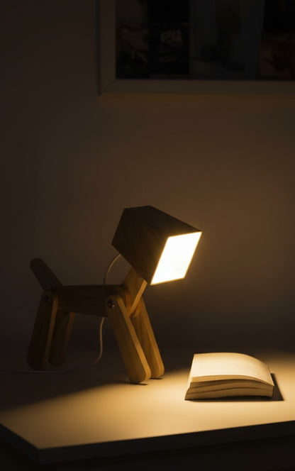 Glanciety Wooden Dog-Shaped Lamp