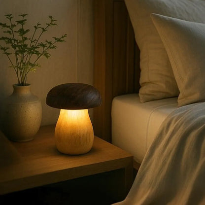 Glanciety Handcrafted Wooden LED Mushroom Lamp