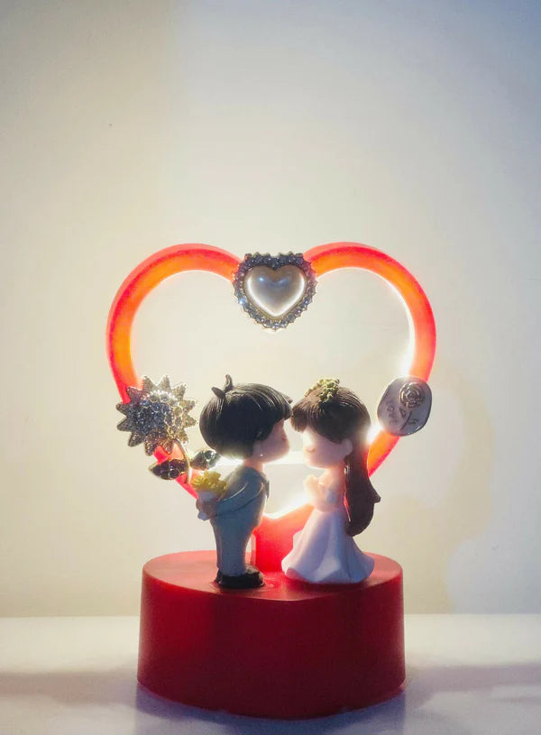 Glanciety Romantic Couple Led Night Lamp With Glitter Heart And Love Sign - Decorative Table Light With Warm Glow For Bedroom, Living Room, Anniversary, Wedding, Valentine's Day & Special Gifting