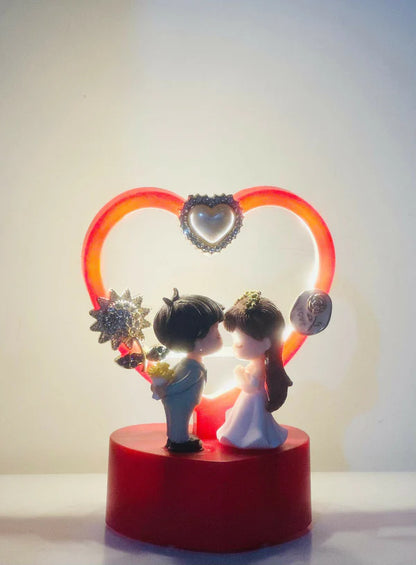 Glanciety Romantic Couple Led Night Lamp With Glitter Heart And Love Sign - Decorative Table Light With Warm Glow For Bedroom, Living Room, Anniversary, Wedding, Valentine's Day & Special Gifting
